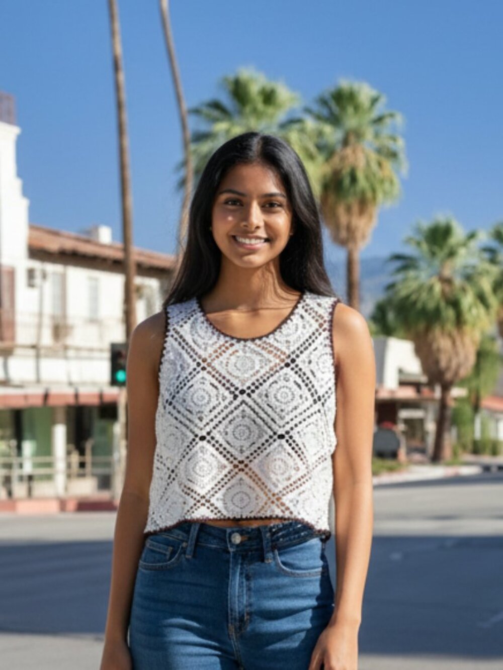 Ultra Pink Beige Black Crochet Sweater Top Large